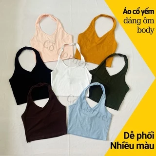 [Video Cận Vải] Áo croptop cổ yếm, quai thun ôm body dáng ngắn