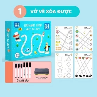 Học liệu montessori tập tô/vẽ/xóa thông minh 64 trang cho bé từ 2 tuổi