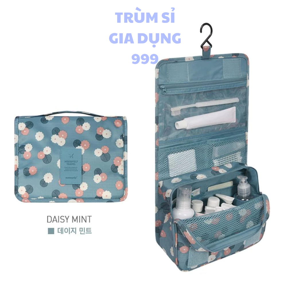 Túi đựng mỹ phẩm gấp gọn có móc treo khi mở ra