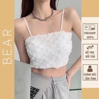 Áo bra ren 2 dây dáng croptop có mút ngực ren hoa hồng - AK2044