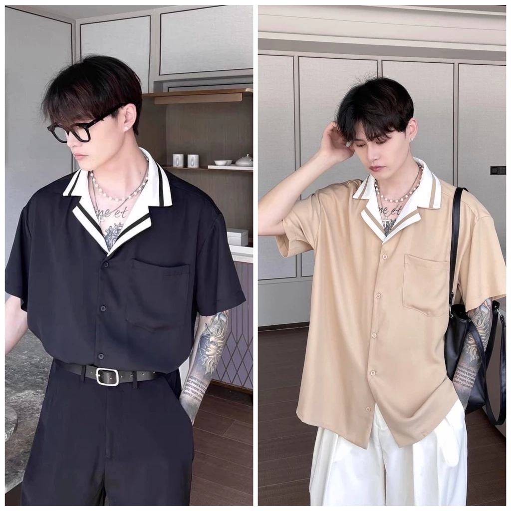 Áo sơ mi cổ Vest Layer tay ngắn nam nữ unisex form rộng tay lỡ basic,chất vải lụa Hàn cao cấp mịn chống nhăn LAYER