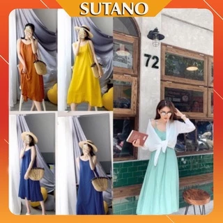 Váy 2 dây đầm suông nữ vải đũi lụa mềm mịn mát 4 màu thích hợp mặc đi biển SUTANO - Mã V380