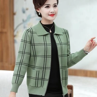 Áo Khoác Cardigan Mỏng Vừa Vặn Có Khóa Kéo Phong Cách Phương Tây Cho Phụ Nữ Trung Niên Và Người Lớn Tuổi