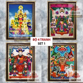 Bộ 4 Tranh Thờ Tứ Phủ 36x48cm bằng vải phủ bóng, khung composite xịn xò