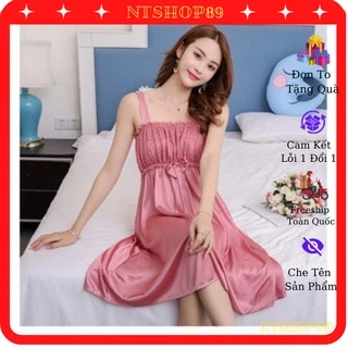 váy ngủ hai dây - váy mặc nhà nhún nơ siêu xinh MS228