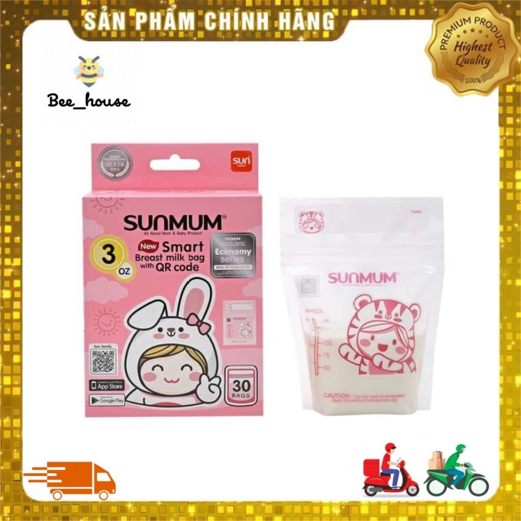 Túi trữ sữa Sunmom Thái Lan 50c 250ml chính hãng an toàn tiện lợi cho mẹ Beehouse
