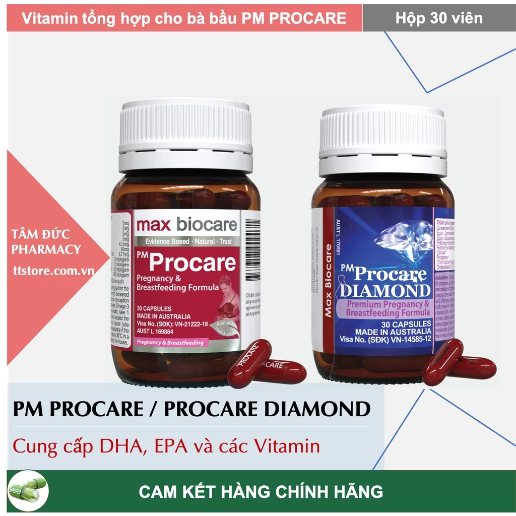 PM PROCARE - PROCARE DIAMOND - ÚC [Lọ 30 viên] - Vitamin tổng hợp cho Phụ nữ có thai và cho con bú (PM Procare)