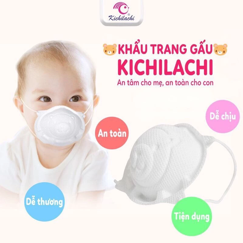 Khẩu trang gấu kichi sét 3 chiếc cho bé