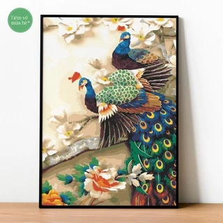 ✅Tranh tô màu theo số - Chim và hoa mùa xuân đã căng khung 40x50cm