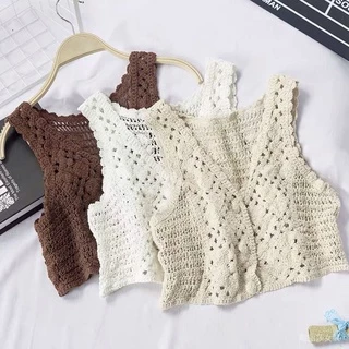 Áo Khoác Cardigan Dệt Kim Sát Nách Dáng Ngắn Giả Nhiều Lớp Cá Tính Cho Nữ