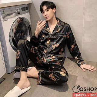 Bộ đồ pijama nam quần dài tay dài lụa satin mặc nhà mặc ngủ thoải mái  QSHOP QM322