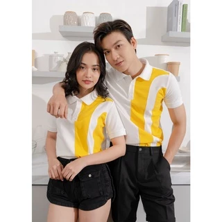 Áo thun Polo Trắng Phối Sọc Vàng Vải Cotton Cá Sấu Thương Hiệu Mr Twins