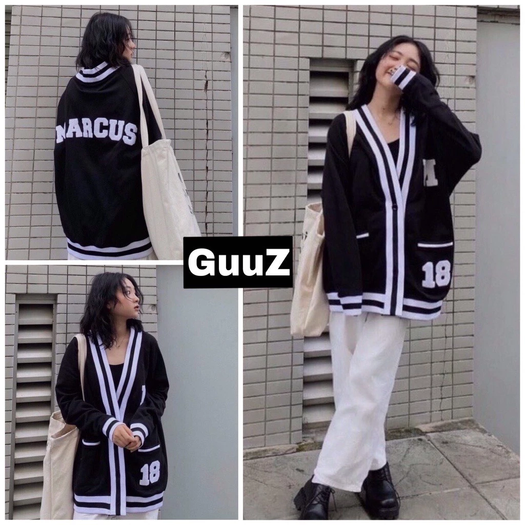Áo khoác cardigan unisex viền trắng