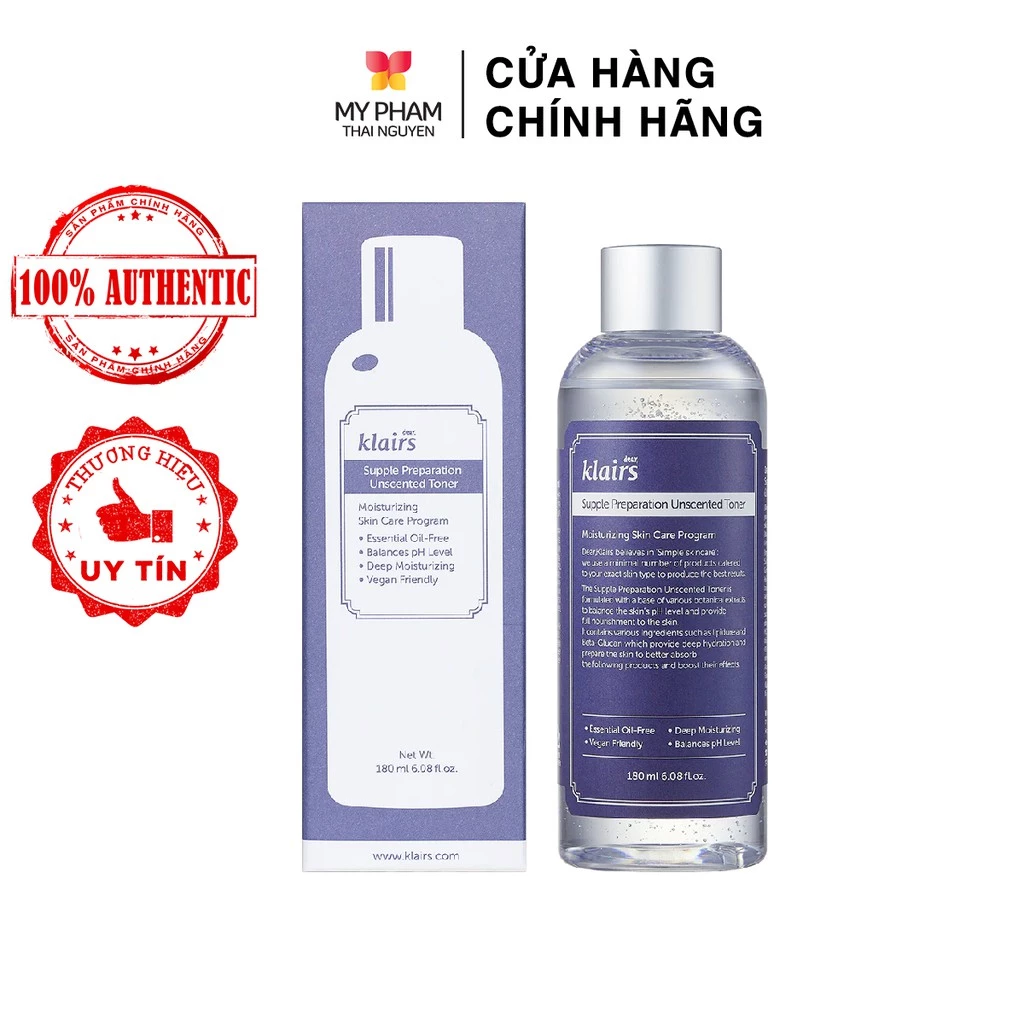 Nước hoa hồng KHÔNG MÙI Dear Klairs Supple Preparation Unscented Toner 180ml