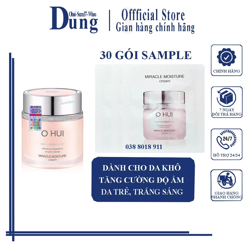 Combo 30 Gói Kem Dưỡng Ẩm Dành Cho Da Khô Ohui Miracle Moisture Cream 1ml x 30