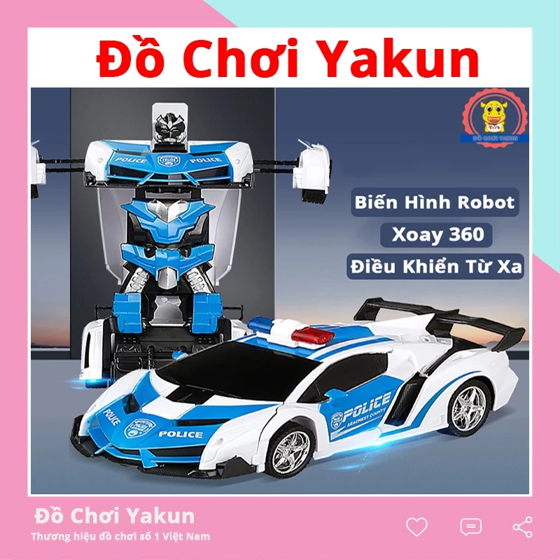 Xe điều khiển từ xa biến hình robot đồ chơi ô tô cảnh sát tốc độc cao cho bé tặng kèm 5 pin AA