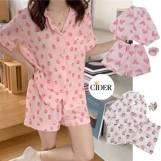 Đồ Mặc Nhà Pijama Đồ Ngủ Quả Đào Cute Màu Hồng Tay Cộc Dành Cho Nữ