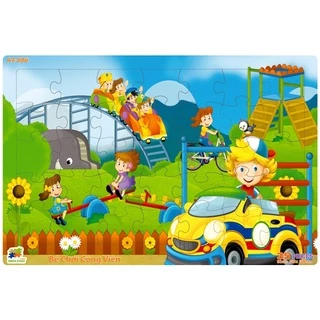 Bộ Xếp Hình Khổ A4 Puzzle Minh Châu 35-06 - Bé Chơi Công Viên (35 Mảnh Ghép)