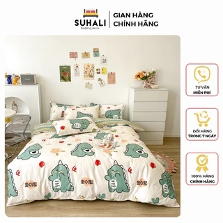 Bộ chăn ga giường cotton poly SUHALI mẫu mới 2021 gồm vỏ chăn mền, drap nệm và 2 vỏ gối