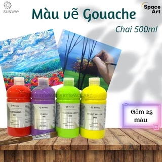 Màu vẽ Gouache, Màu Bột SUNWAY Đài Loan Chai 500ml (31 màu lẻ)