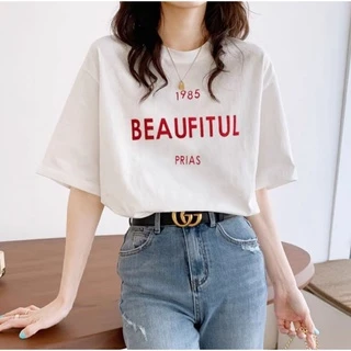 Áo thun nữ tay ngắn phông nữ fom vừa basic in chữ đơn giản Beautiful cực chất trẻ trung hàng đẹp giá rẽ chất cotton