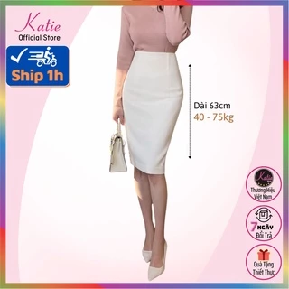 Chân Váy Bút Chì Công Sở Màu Trắng Katie Dài 63cm, Chân Váy Ôm Dài Qua Gối Chất Thun Hàn Co Giãn, Váy Bút Chì Trắngcv801