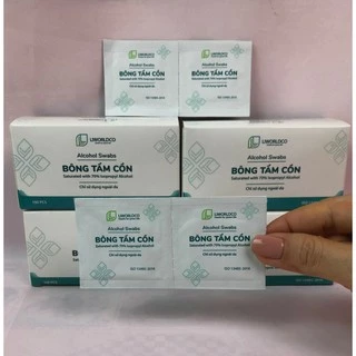 Bông tẩm cồn hộp 100 miếng sát khuẩn trước khi tiêm