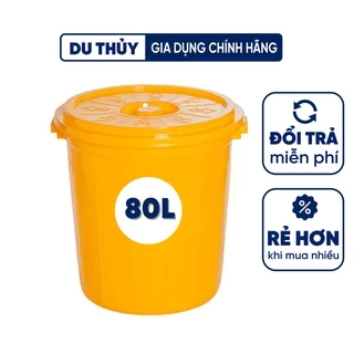 Thùng nhựa đựng nước, đựng gạo 80L, đường kính 52.5cm - cao 53cm, có nắp, có quai xách, nhựa PP chính phẩm bền chắc