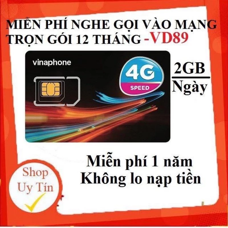 [RẺ VÔ ĐỊCH] Sim 4G Vina VD89 2GB/ngày (60GB/tháng) Miễn phí 12 tháng 50p nội mạng/tháng