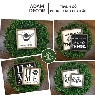 Tranh treo tường bằng gỗ Phong cách Vintage decor Châu Âu, trang trí nhà cửa, quán cà phê kích thước 20x20cm/30x30cm