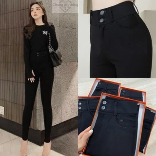 Quần Legging nữ cạp cao dáng dài có túi 2 khuy khóa kéo Quần Legging hàn đen nữ co giãn gen bụng vải dày Umi ôm body