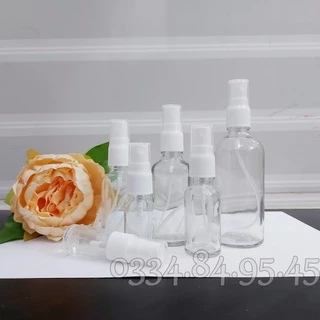 Chai thủy tinh thân TRONG phun sương TRẮNG 5ml 10ml 15ml 20ml 30ml 50ml 100ml - Lọ đựng serum, tinh dầu mỹ phẩm du lịch.