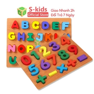 Đồ Chơi Gỗ S-kids, Combo 2 bảng chữ cái tiếng Anh và số đếm gỗ nổi 20 x 30 cm