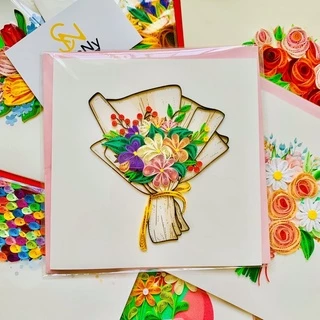 Thiệp Quilling Card giấy xoắn Handmade quà tặng lưu niệm hình ảnh các loại hoa kích thước 15x15cm