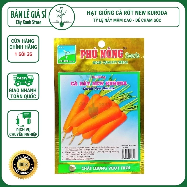 Hạt Giống Cà Rốt Cao Sản 2Gr New Kuroda - Phu Nong Seeds - Key: Đất sạch, Phân Bón, Hữu Cơ, Xơ Dừa