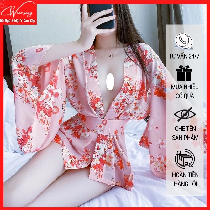 Kimono Lụa Kèm Quần Chữ T Hoa Anh Đào Sexy Gợi Cảm Phong Cách Nhật Bản [CWEAR.SEXY_ĐỒ NGỦ & NỘI Y CAO CẤP]