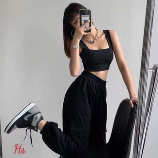 💃 Áo Croptop 3 Lỗ Cổ Vuông Crt Nữ Sát Nách Chất Borip 2 Màu