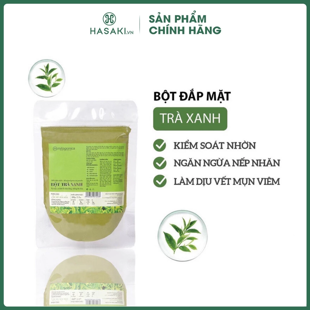 Bột Trà Xanh Milaganics Kiểm Soát Nhờn, Ngăn Ngừa Mụn 100g - Hasaki - Sản phẩm chính hãng