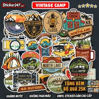 Sticker Labels Vintage Cắm Trại 🌈𝑭𝒓𝒆𝒆𝒔𝒉𝒊𝒑 Sticker Dán Mũ Bảo Hiểm, Dán Vali, Đàn Guitar - Hình Dán Chống Thấm Nước TRA02