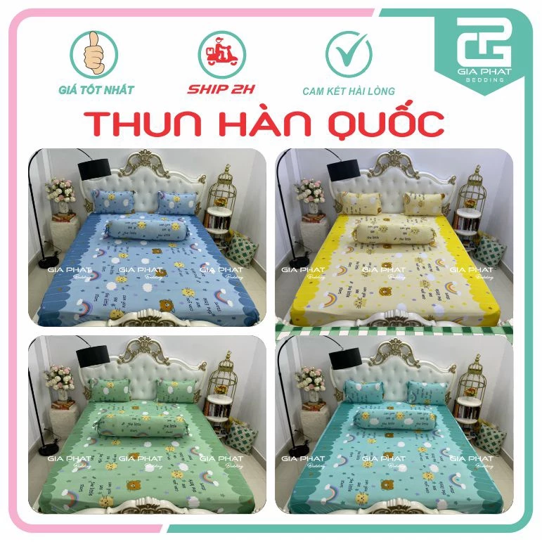 Bộ Ga Gối Thun Lạnh Hàn Quốc { 4 món : 1 ga bọc + 2 vỏ gối nằm + 1 vỏ gối ôm )