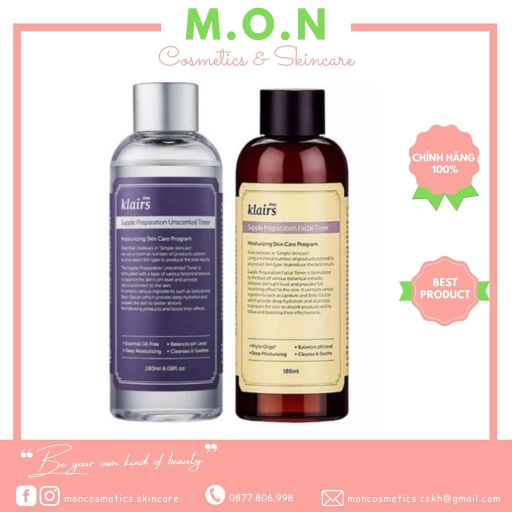 Nước hoa hồng Dear Klairs Supple Preparation Toner Không Mùi/Có mùi