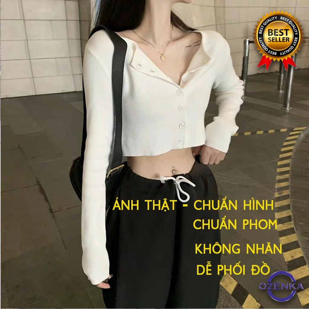 Áo croptop tay dài nữ len tăm đẹp OZENKA , áo crt chất dày free size 3 màu đen trắng ghi  CRT 251