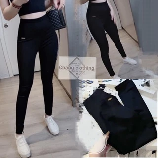 Quần legging nữ cạp cao dáng dài nâng mông gen bụng chất vải umi mềm đen co dãn Quần legging nữ dài lưng cao mặc đi học