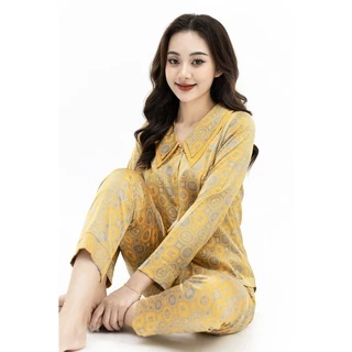 Đồ Bộ Ngủ Pijama Nữ VADESI Dài Tay Lụa Cao Cấp Cổ Sen 2 Lớp Nhiều Màu Mặc Nhà Đẹp Sau Sinh Đẹp Thấm Hút Thoáng Mát