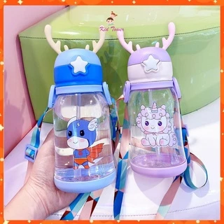 Bình đựng nước có ống hút cute cho bé đi học dung tích 600ml