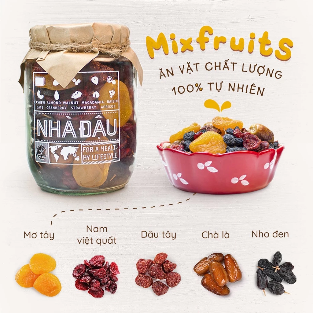 Mixfruits Trái Cây Sấy Dẻo (Mơ Tây, Chà Là, Nho Đen, Nam Việt Quất, Dâu Tây) Nhập Khẩu | Nhà Đậu