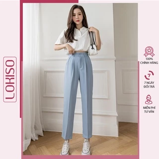 Quần tây công sở kiểu baggy nữ lưng cao ống suông rộng dài đẹp công sở 94cm LOKISO QD05