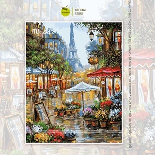 Tranh tô màu số hóa Madoca có khung 40x50cm Paris lãng mạn T442