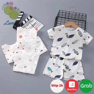 Bộ Cộc Tay Hè Cúc Giữa Cho Bé Trai Bé Gái Vải Cotton Thông Hơi Thấm Hút Mồ Hôi 𝟎𝟓𝐁𝐇