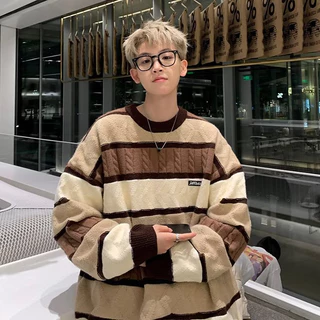 Áo sweater len nam Kẻ Sọc Kiểu form rộng áo len nam cổ tròn vintage cao cấp áo len nữ  Mỹ Cá Tính áo sweater Nam